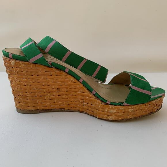 Kate Spade Green and Pink stripe Cabana Wedge Sandals size 8 - Picture 6 of 11
